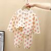 Pijamas para niños Ropa para el hogar Bebé Dibujos animados Gasa Algodón Hilo Manga nueve puntos Ropa para el hogar Traje de niña