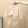 Ropa de Casa para Niños Bebé Dibujos Animados Cómoda Algodón Puro Gasa Niños y Niñas Gasa de Algodón Manga Tres Cuartos Ropa de Casa Traje para Niñas