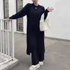 Conjunto de Dos Piezas de Punto Transfronterizo con Pantalones, Suéter con Abertura Estilo Perezoso, Suéter Moderno y Elegante, Corte Holgado