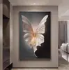 Pintura Decorativa de Alto Padrão com Borboletas para Hall de Entrada com Efeito Tridimensional, Arte de Parede para Fundo de Sofá, Grande Pendente de Parede para o Corredor de Entrada