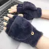 Guantes de invierno para hombre y mujer de medio dedo abatibles, lana de visón, tejido de lana, forro polar, gruesos, cálidos, para escribir, oficina
