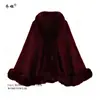 Estilo Nuevo Otoño e Invierno Elegante Suave Chal Capa de Lana Color Sólido Imitación Piel de Conejo Rex Chaqueta Cardigan Tejida Talla Grande para Mujer