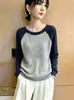 Suéter raglán color block para mujer, nuevo top de punto suelto de cuello redondo otoño/invierno, capa base, top pullover versátil