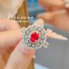 Anillo de Hemoglobina de Paloma Simulado Elegante de Lujo Ligero para Mujer con Corindón Rojo y Diamante Esmeralda de Algodón en Gel de Alta Calidad