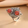 Anillo de Plata Esterlina S925 Estilo Indio-Nepalés Ágata Roja del Sur Turquesa Lapislázuli Anillo de Personalidad Vintage Estilo Palacio