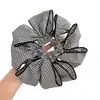 Goma para el pelo de cuadros blanco y negro con flores, extragrande, elegante, con volantes, para moño, accesorio para el pelo