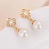Brincos de Cobre com Diamante e Pérola Estilo Coreano Brincos Elegantes Simples Personalidade Tendência Brincos