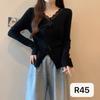 Top de encaje con retazos en V para otoño e invierno con corbata de flor de rosa, blusa ajustada que ciñe la cintura, camisa básica, fábrica transfronteriza de comercio exterior