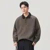 Suéter tipo polo de lana gruesa estilo americano para hombre, tejido de punto de manga larga holgado para otoño, sudadera casual versátil