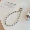Cadena de Cuentas Plata Cristal Pulsera de Muñeca Hecha a Mano Cadena de Llavero Corto de Alta Gama Accesorio Colgante para Bolso