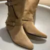Botas sin cordones 2026 otoño e invierno moda botas sin cordones hasta la rodilla punta redonda con aumento interno de altura y sensación relajada, botas de gamuza para mujer