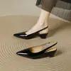 Tacones Altos de Punta Color Nude Estilo Francés para Mujer 2026 Charol Sandalias Cómodas de Tacón Bajo Abiertas por Detrás con Correa al Tobillo Hechas a Medida