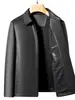 Jaqueta de Couro de Ovelha Masculina Haining com Gola Reversível, Casaco Casual de Negócios para Outono e Inverno, Roupa para Pai de Meia-idade, Forrada com Lã para Aquecimento