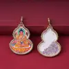 Colgante Thangka con Forma de Calabaza con Incrustaciones de Oro Pintadas a Mano y Diamantes, Collar Amuleto Budista Estilo Chino, Colgante Thangka de Aleación Conservadora del Color de Lujo Ligero