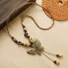 Collar de Cerámica de Jingdezhen con Forma de Pez Caperucita Roja Nuevo Estilo Chino Estilo Étnico Cadena Larga de Lana de Cerámica Accesorios de Estilo Antiguo para Mujeres