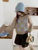 Tricô Retrô Coreano com Estampa de Losango, Coração e Laço, Gola Redonda, Manga Longa para Mulheres, Outono e Inverno 2025, Tricô Elegante com Efeito Emagrecedor
