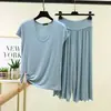 Calça curta de manga curta em modal para casa para mulheres, conjunto fino de verão, pijama de duas peças solto plus size