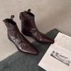 Botas Curtas Novo Estilo Outono e Inverno 2026, Moda Bico Fino Corte V Retrô Jeans Slim Botas Salto Grosso Sem Amassar Botas Western para Mulheres