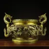 Quemador de Incienso de Cobre, Quemador de Incienso Doméstico de Cobre con Dragón Jugando con Perlas para Salones Ancestrales, Quemador de Incienso Doble Dragón Extra Grande para Templos, Utensilios Budistas, Quemador de Incienso de Nueve Dragones, Quemador de Incienso de Dragón