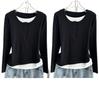 Playera de manga larga de dos piezas falsas para mujer 2023 Nueva Otoño Temprano Invierno Delgada Camiseta Base Interior Suelta Top de Ropa Exterior