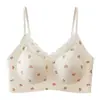 Lencería de encaje para mujeres con poco busto, sin aros, soporte suave, anticaída, dulce estampado floral, push-up, fino, bonito sujetador de espalda