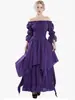 Vestido Longo Europeu e Americano Transfronteiriço Medieval de Halloween de Um Ombro Estilo Palácio Retrô para Mulheres com Babados Irregulares