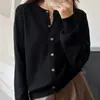 Nuevo cárdigan de punto de algodón puro para primavera, estilo coreano, color liso simple, corte holgado, cuello redondo, chaqueta corta de manga larga para mujer