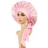 2026 Nuevo Estilo Europeo y Americano Satín Cuidado del Cabello para Mujer Gorro Elástico de Ala Ancha para Dormir con Cinta, Gorro Redondo, Gorro de Ducha, Sombrero de Color Sólido a Prueba de Viento