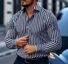 Camisa Casual Listrada Estilo Americano para Comércio Exterior Transfronteiriço, Camisa Masculina de Manga Longa Não Amassa para Primavera e Outono, Envio Direto da Fábrica de Origem