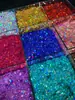 Polvo de Brillo Láser Mixto, Polvo Fino Iridiscente, Lentejuelas Hexagonales, Polvo de Brillo Fluyente, Mahjong de Arena Movediza Hecho a Mano DIY Europeo y Americano