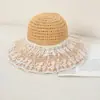 Chapéu de Palha com Renda de Margarida para Mulheres, Chapéu de Praia com Aba Larga, Chapéu de Sol de Verão, Chapéu Estilo Férias, Chapéu de Sol Estilo Pastoral