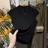 Diseño ajustado estilo coreano con cuello alto pequeño y mangas cortas tipo volante, camiseta de manga corta para mujer, nuevo modelo de verano 2026, top básico adelgazante