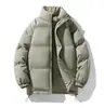 Casaco de algodão grosso de inverno para homens, jaqueta de algodão de corte solto, casaco moderno com gola alta, jaqueta puffer para casais, blusa versátil de cor sólida, casaco de algodão