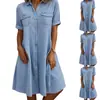 2025 Amazon Europa e Estados Unidos venda rápida Europa e Estados Unidos tamanhos grandes moda feminina Vestido jeans comércio exterior cor sólida vestido tamanho grande