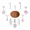 Set de 9 Anillos para Ombligo de Acero Inoxidable Transfronterizo con Circonita en Forma de Corazón, Joyería Sexy y Lujosa para Piercing de Ombligo
