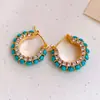 Pendientes Redondos de Zircón y Resina con Baño de Oro Real de 18K Estilo Vintage, Clips para Oreja de Lujo Ligero de Gama Alta, Accesorios para Orejas Modernos y Sencillos