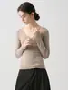 Suéter de Punto Yangzi Hilo 18 Calibre 48 Hilos 100% Lana Merino Cuello en V para Mujer, Top de Otoño Ajustado