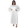 Ropa de mujer de talla grande europea y americana transfronteriza, vestido largo plisado de cuello redondo popular de Amazon para otoño e invierno, ventas directas de fábrica