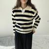 Jiazhi Suéter de Listras Internas Outono e Inverno Novo Slim Gola Lapela Gola Polo Pulôver B6723