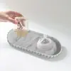 Bandeja oval de renda antiderrapante espessa para lavatório, suporte de exibição decorativo, organizador de armazenamento para batom, cosméticos, joias