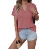 Primavera/Verão 2025 Amazon Comércio Exterior Moda Feminina Europeia e Americana Waffle Decote V Manga Curta Cor Sólida Camiseta Top Fashionável e Versátil