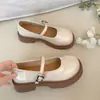 Sapatos JK de couro grossos com salto grosso estilo britânico branco para mulheres, novo modelo de outono 2026, adequados para combinar com saias, sapatos Mary Jane de salto único