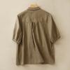 Toma Real de Camisa Casual de Color Sólido de Verano de Algodón y Lino Holgada Ajustada Estilo Bosque Retro Camisa de Solapa Tops para Mujer