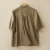 2026 Verano Artístico Retro Algodón Lino Holgada Adelgazante Camisa Casual Estilo Bosque Cuello Camisa Top para Mujer