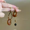 Brincos de Pedra Olho de Tigre Âmbar Maillard para Mulheres Retro Outono e Inverno Únicos Lindo Brincos Nicho Acessível Luxo Brincos de Ponta
