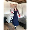 Vestido de Punto Grueso con Forro de Terciopelo Estilo Coreano Tallas Grandes para Mujer Otoño Invierno Chicas Gorditas Temperamento Dulce Femenino Falda Larga de Dos Piezas Falsas