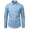 Camisa Masculina Estilo Europeu Estampa Flor de Caju Gola Lapela Slim Fit Padrão Paisley Manga Longa Comércio Exterior Pronta Entrega