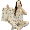 Yunduo Algodón Nuevo Lindo Pijama para Mujer 2026 Verano Delgado Manga Corta Conjunto de Tres Piezas Dibujos Animados Pony Ropa de Casa Disparo Real