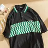 Camisa Polo Casual Patchwork Color-Blocking Manga Curta Masculina Retro Americano Roupa de Casal Verão Meia-Manga Marca Nacional Tendência Gola Polo Top