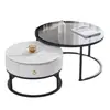 Mesa de centro de pedra, sala de estar, mesa redonda pequena simples, estilo moderno de luxo leve, design popular, adequada para apartamentos pequenos, móveis de mesa de centro